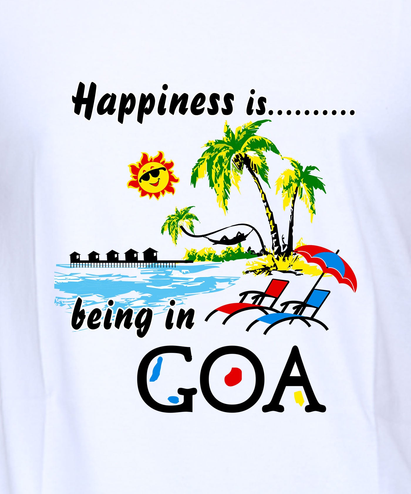 Happiness Is Being In Goa - Premium Round Neck Cotton Tees for Men - White