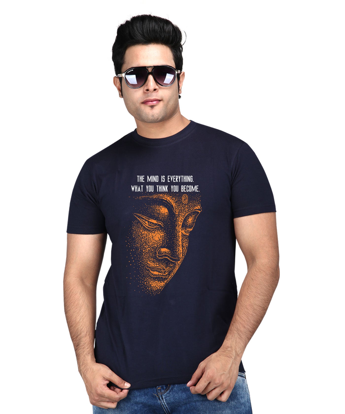 The Mind is Everything - Premium Round Neck Cotton Tees for Men - Navy Blue