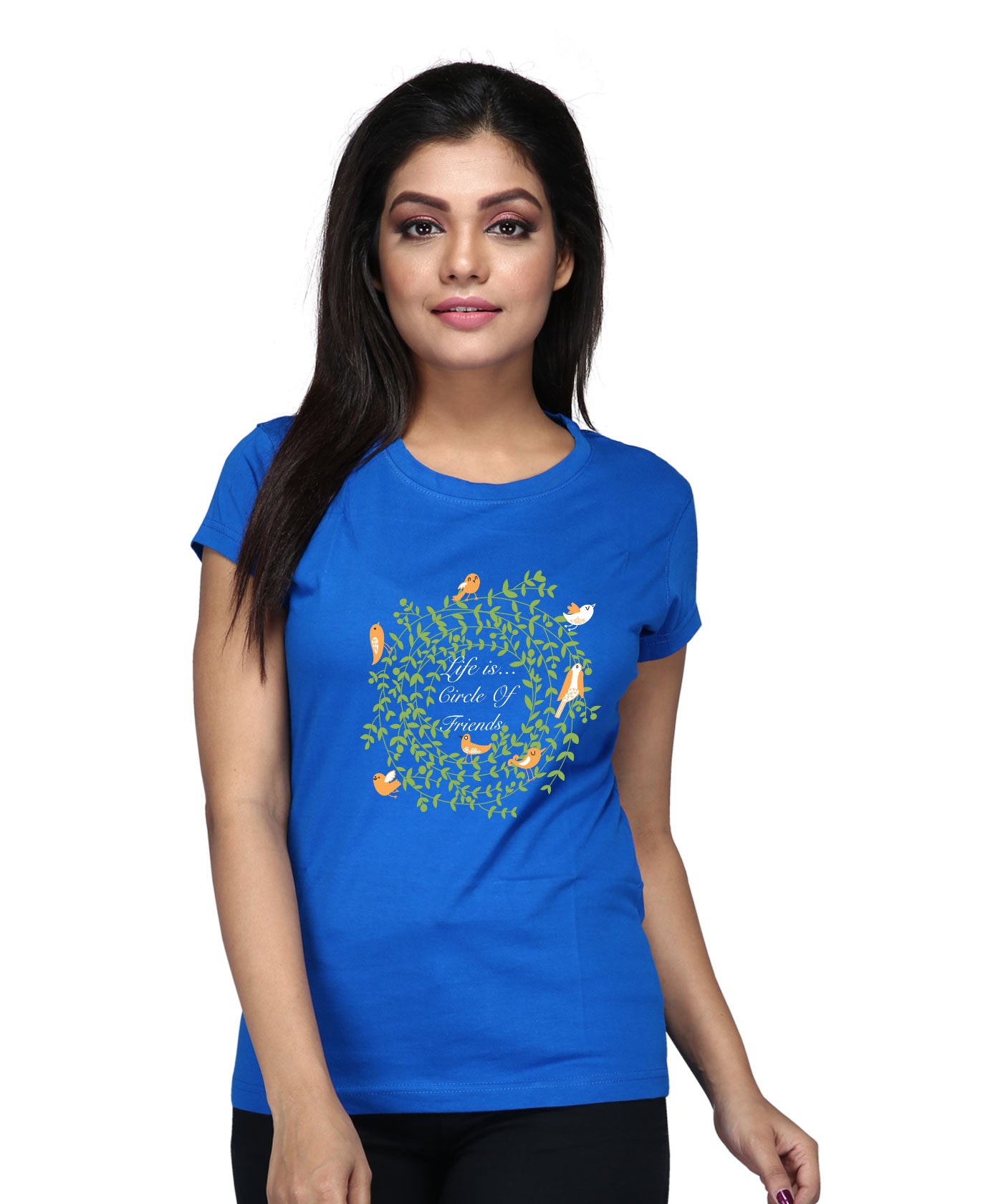 Life is Circle of Friend - Premium Round Neck Cotton Tees for Women - Cactus Green And Electric Blue
