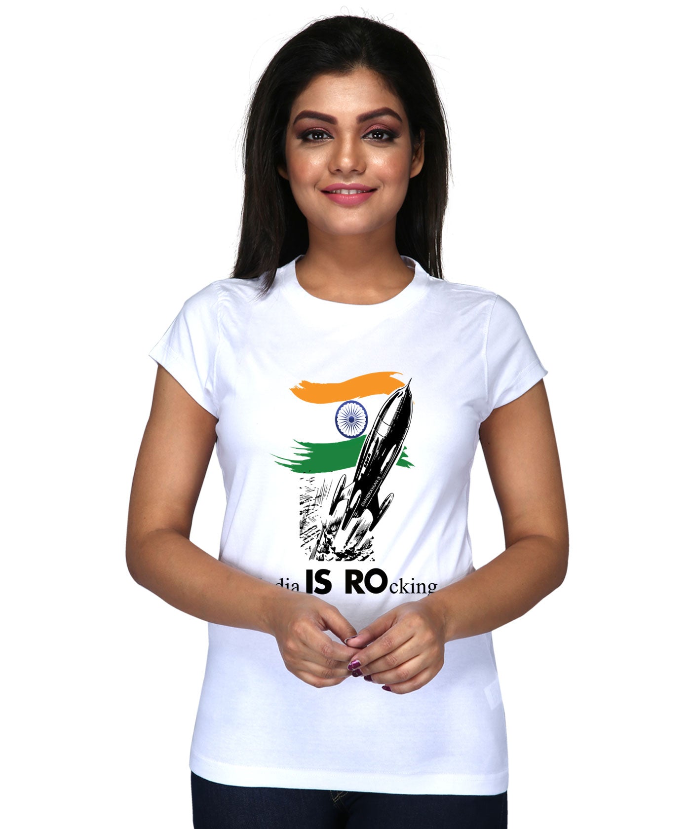 India Is Rocking - Premium Round Neck Cotton Tees for Women - White