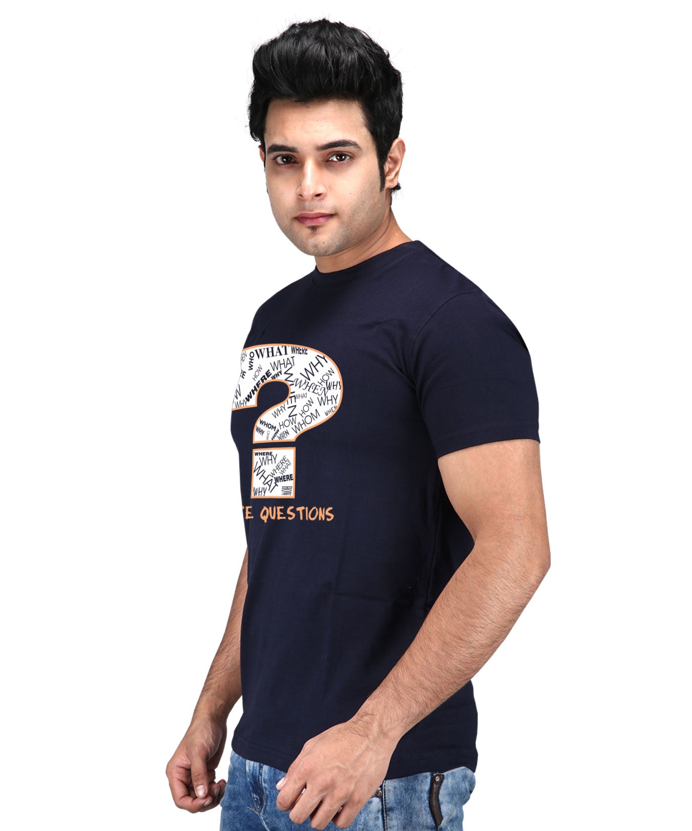 I Hate Questions - Premium Round Neck Cotton Tees for Men - Navy Blue