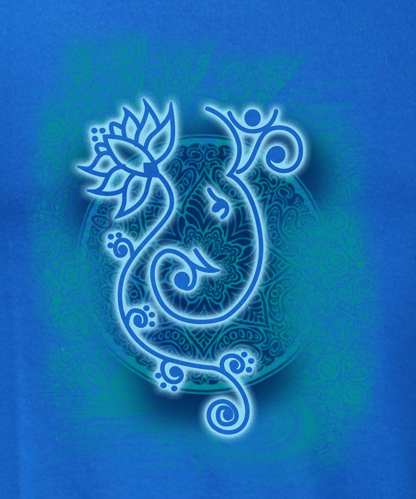 Lotus Ganesha - Premium Round Neck Cotton Tees for Men - Electric Blue