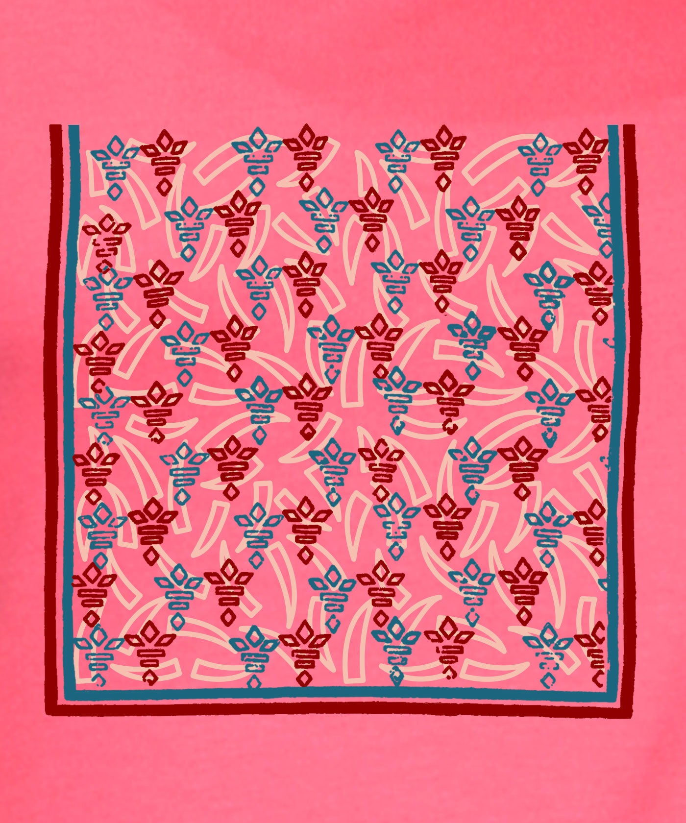 Elephant Border - Block Print Tees for Women - Sunskit Coral