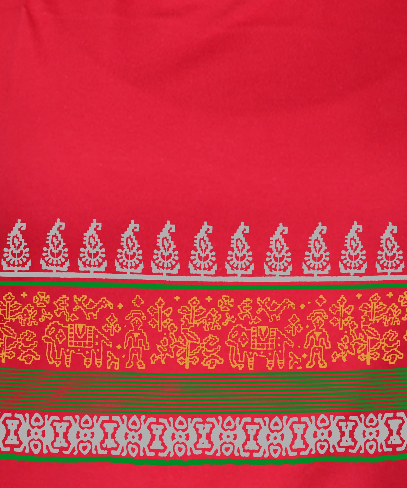 Elephant Border - Block Print Tees for Women - Red