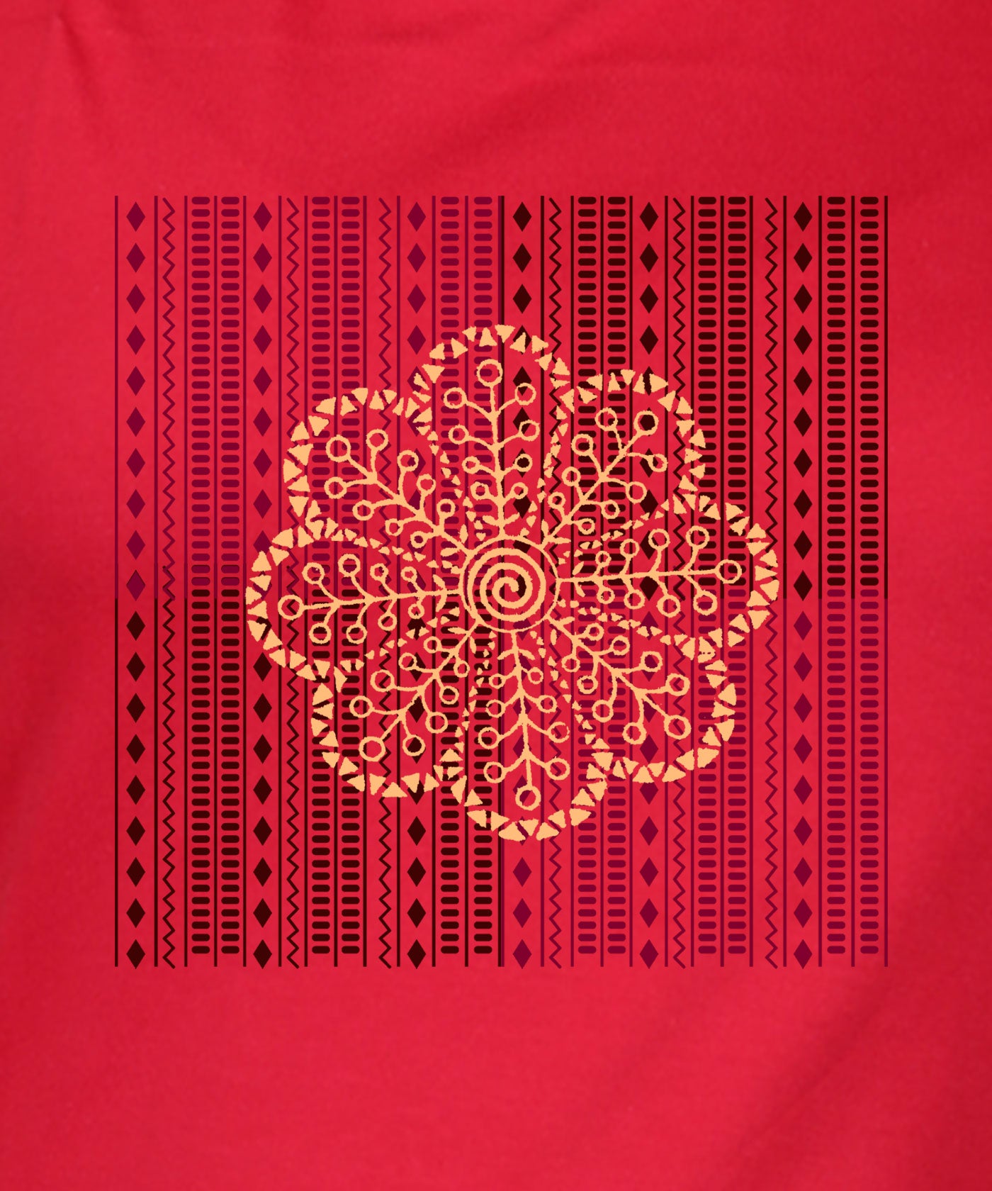 Centre Flower - Block Print Tees for Women - Red