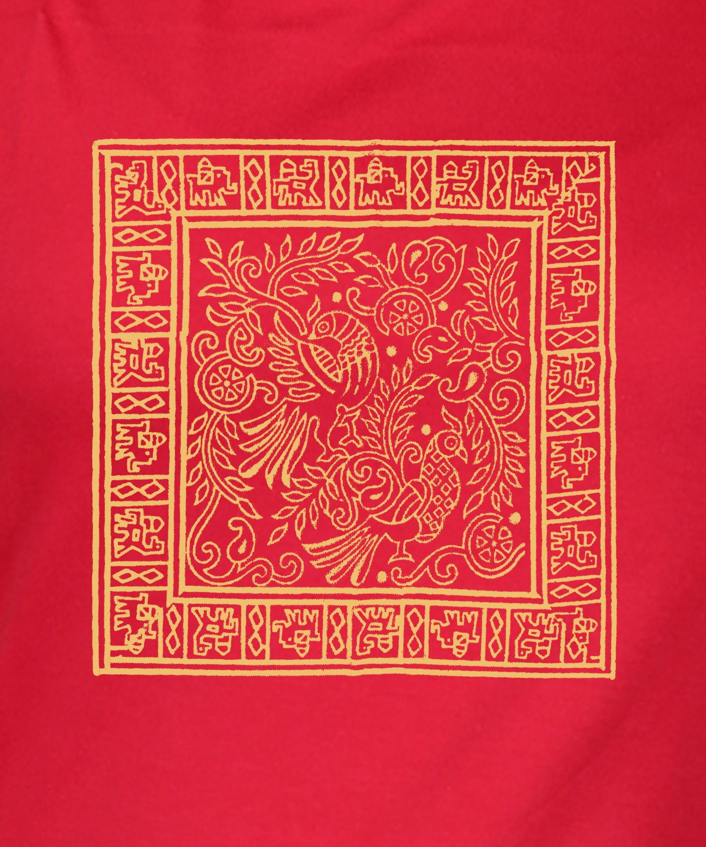 Parrot Square Gallery - Block Print Tees for Women - Red