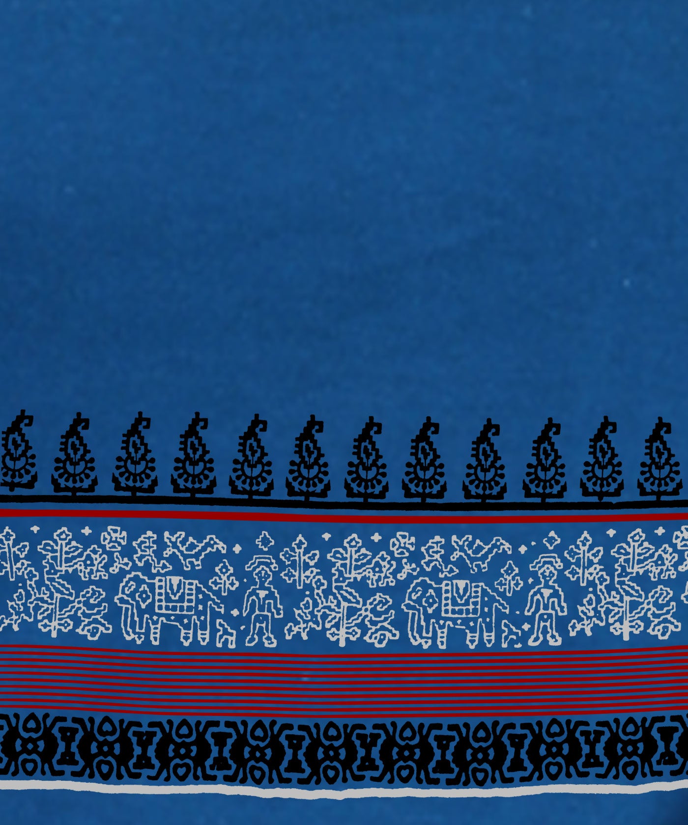 Elephant Border - Block Print Tees for Women - Intense Blue