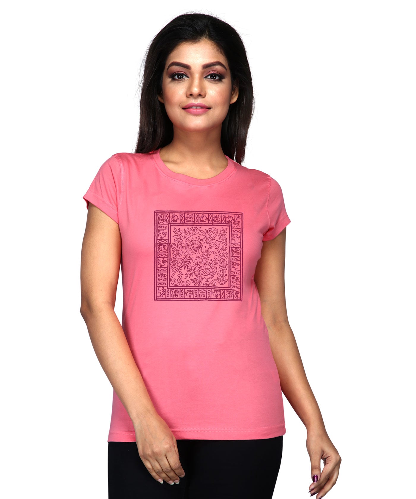 Parrot Square Gallery - Block Print Tees for Women - Sunskit Coral