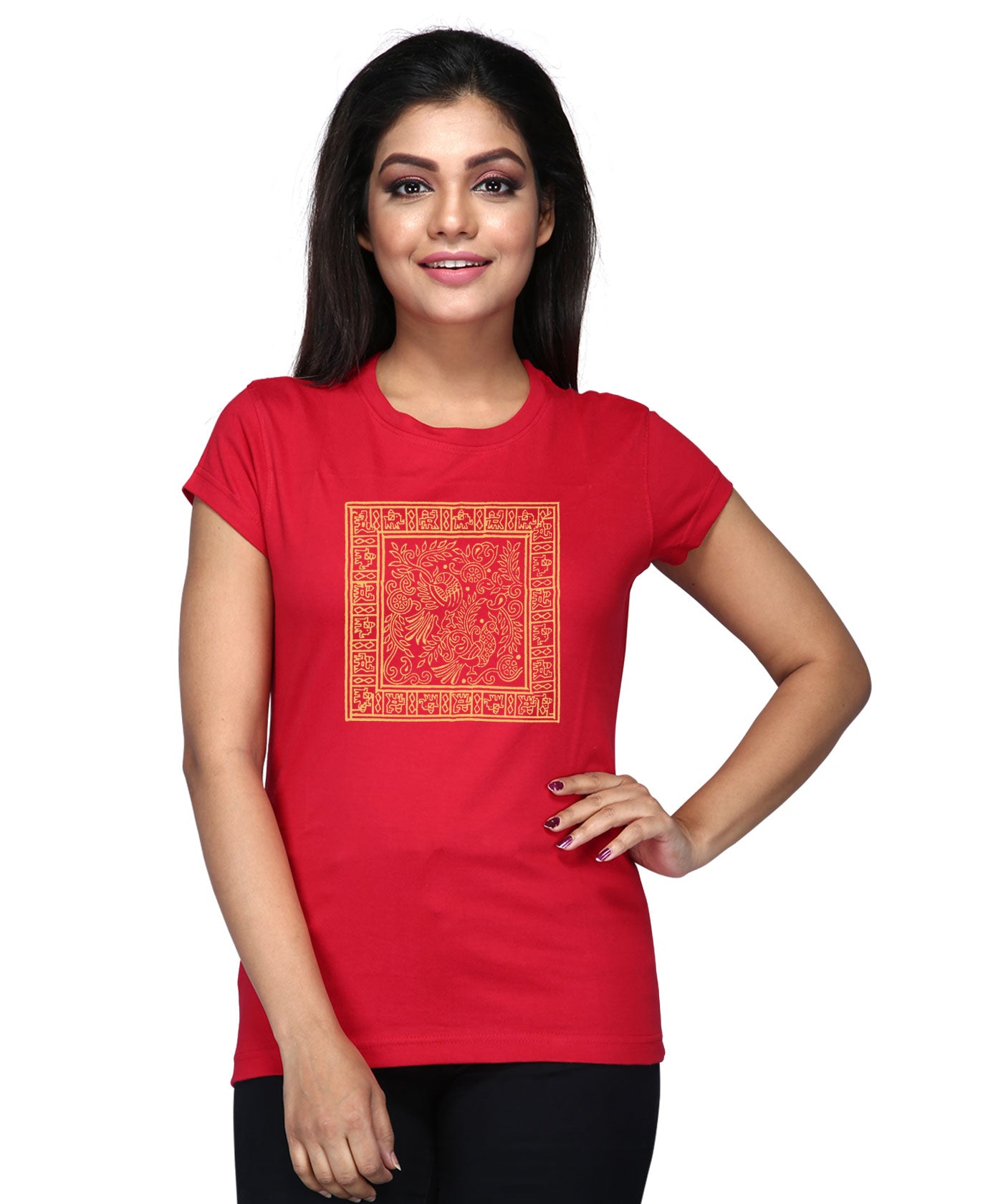 Parrot Square Gallery - Block Print Tees for Women - Red