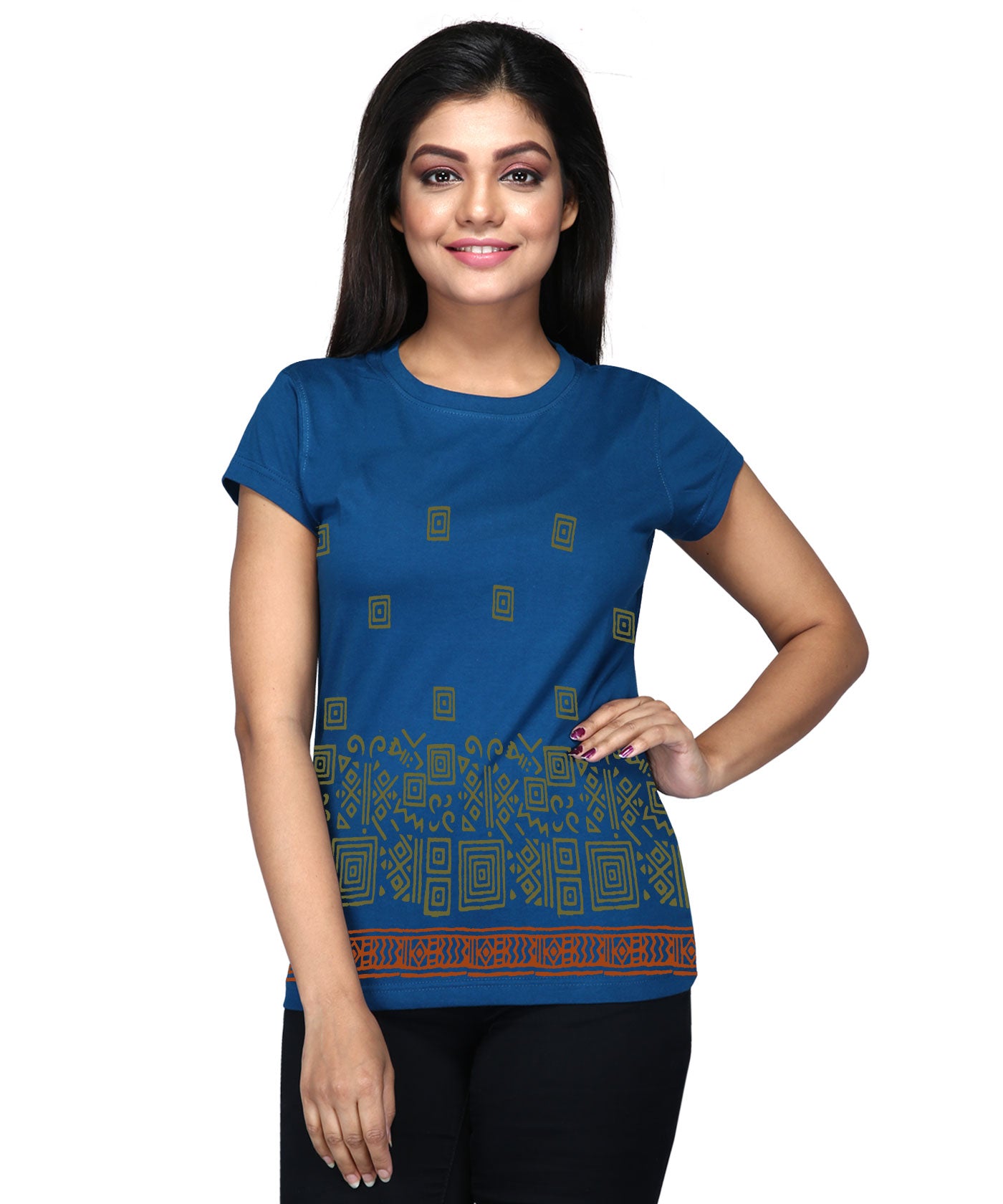 Scatter Square - Block Print Tees for Women - Intense Blue