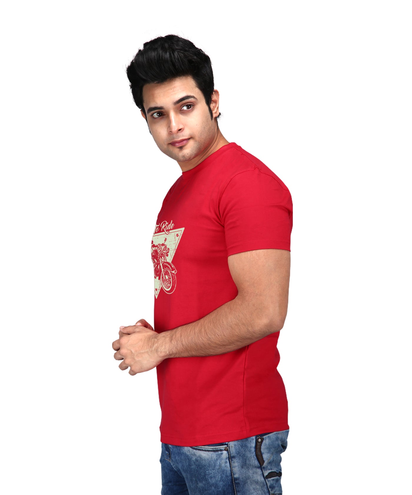 Live to Ride - Premium Round Neck Cotton Tees for Men - Red