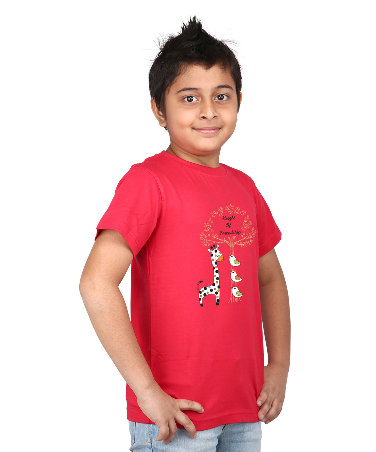 Height of Friendship - Premium Round Neck Cotton Tees for Juniors - Red