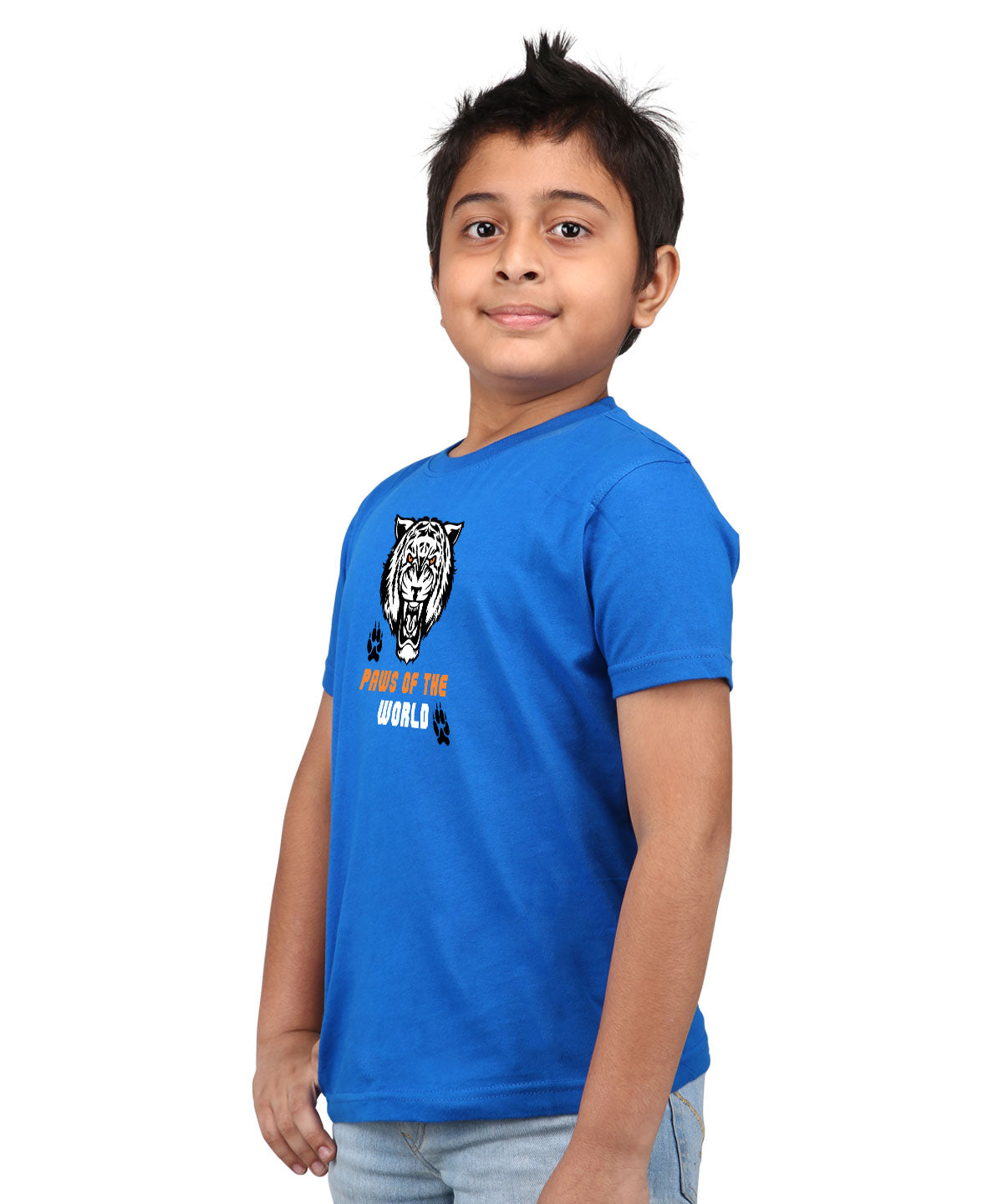 Paws Of the World - Premium Round Neck Cotton Tees for Juniors - Electric Blue