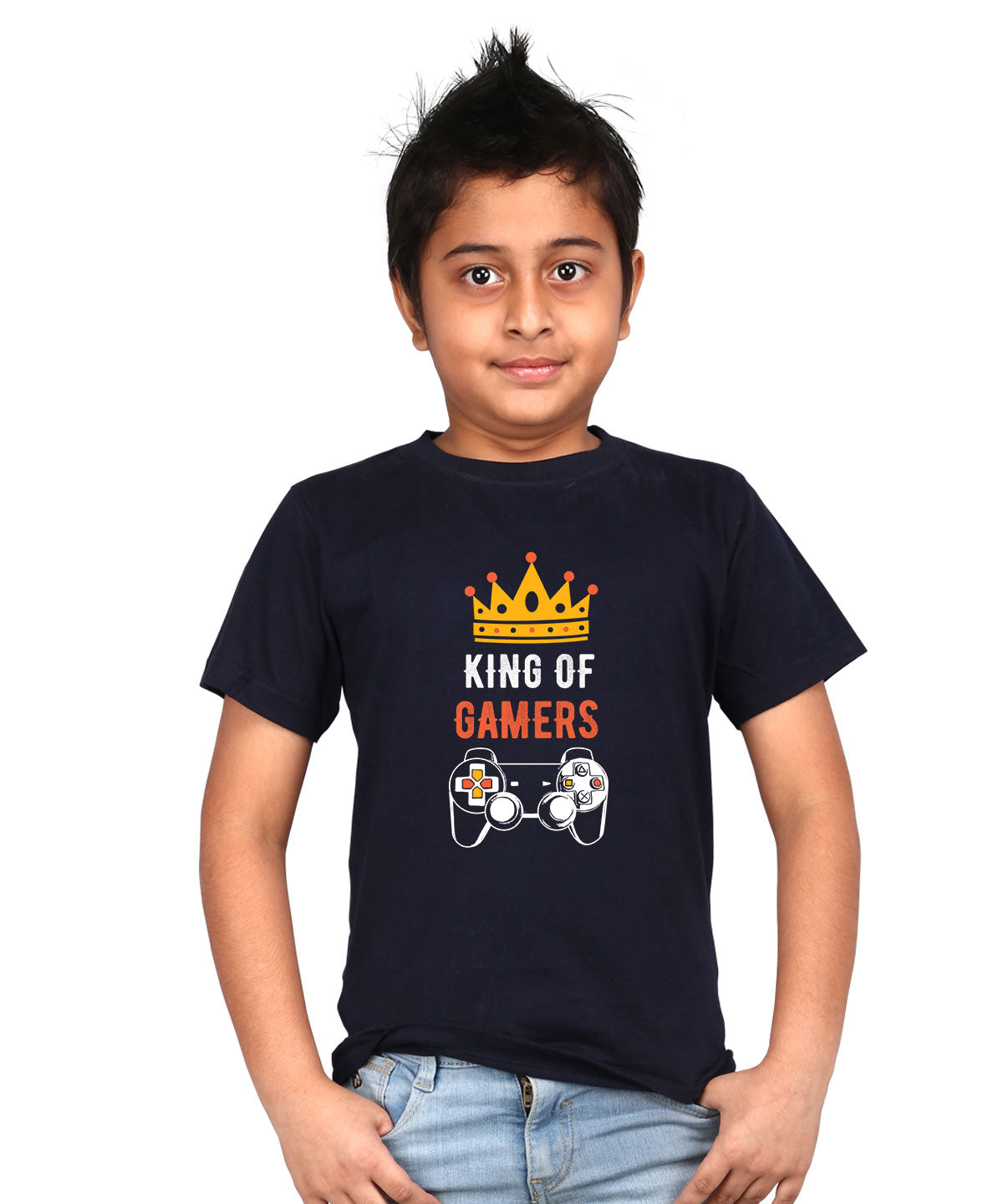 King of Gamers - Premium Round Neck Cotton Tees for Juniors - Navy Blue