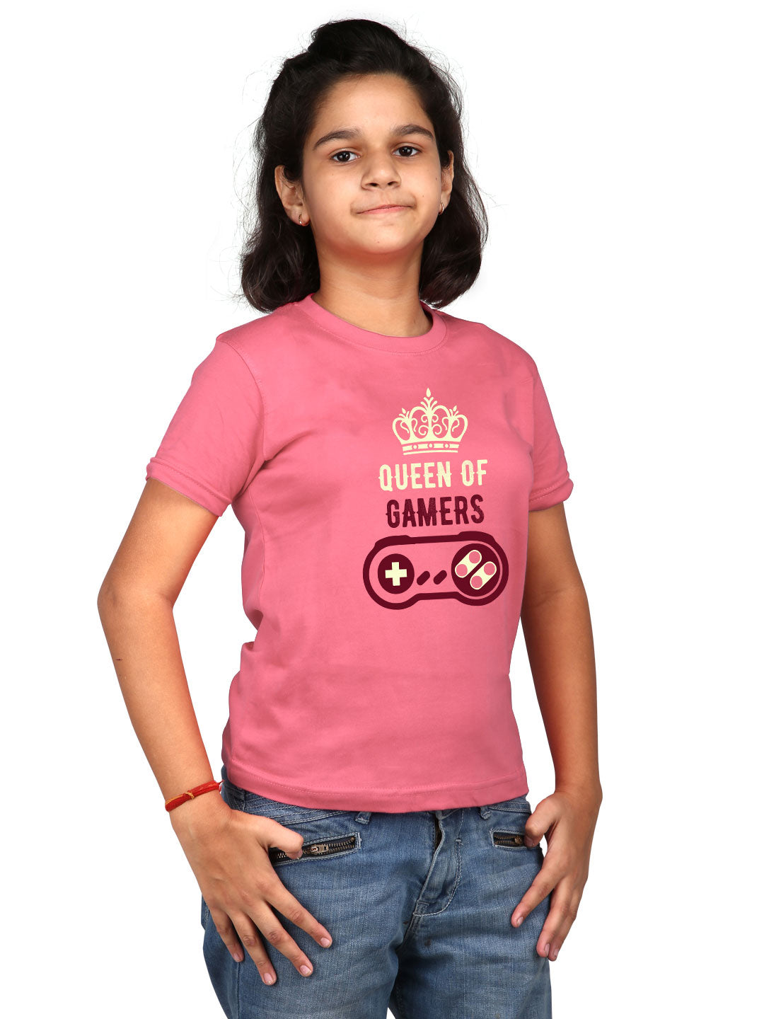 Queen of Gamers - Premium Round Neck Cotton Tees for Juniors - Magenta