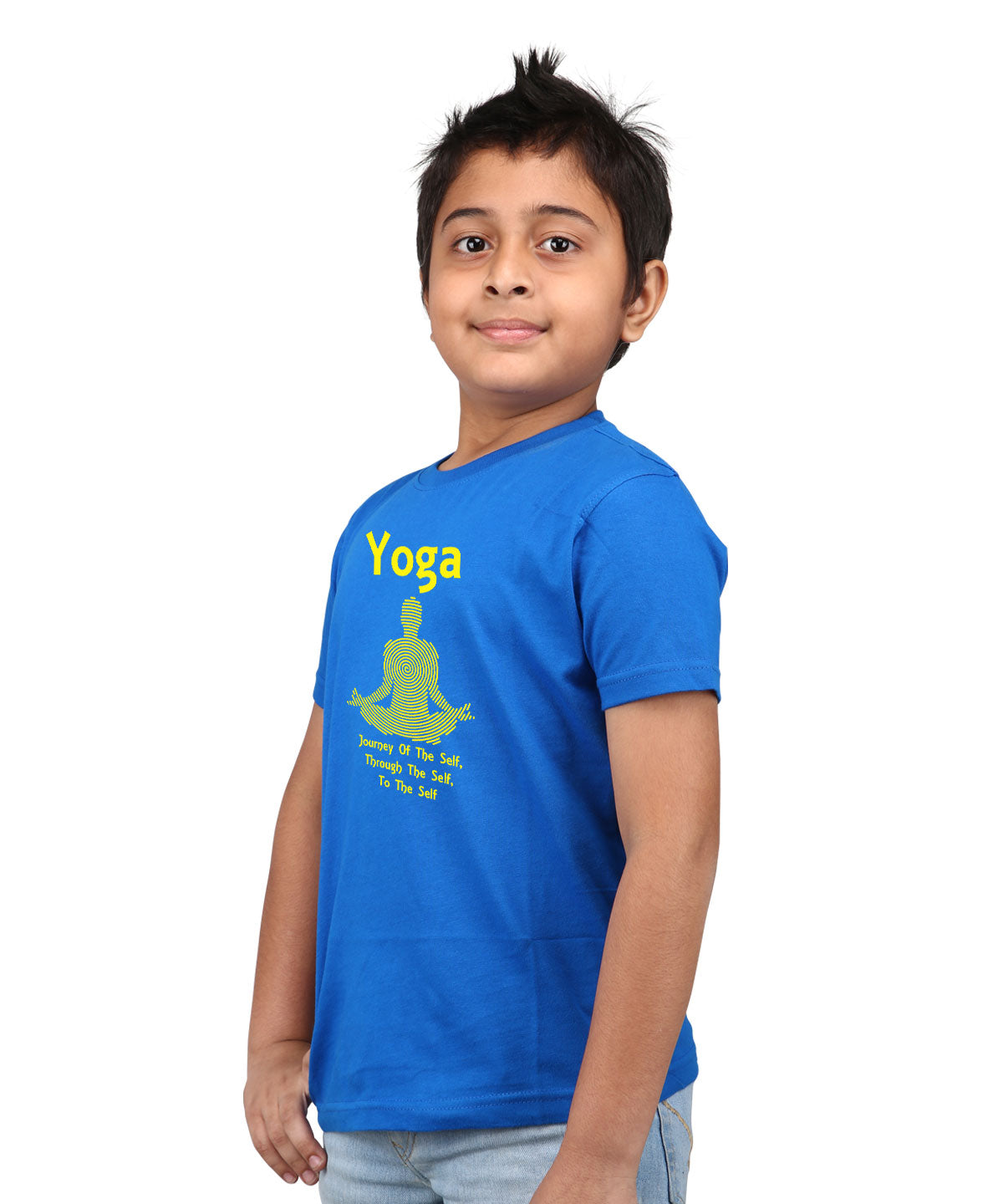 Yoga Journey And Through - Premium Round Neck Cotton Tees for Juniors - Electric Blue