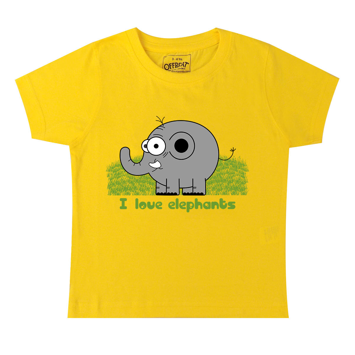 I Love Elephant - Premium Round Neck Cotton Tees for Kids - Lemon Yellow
