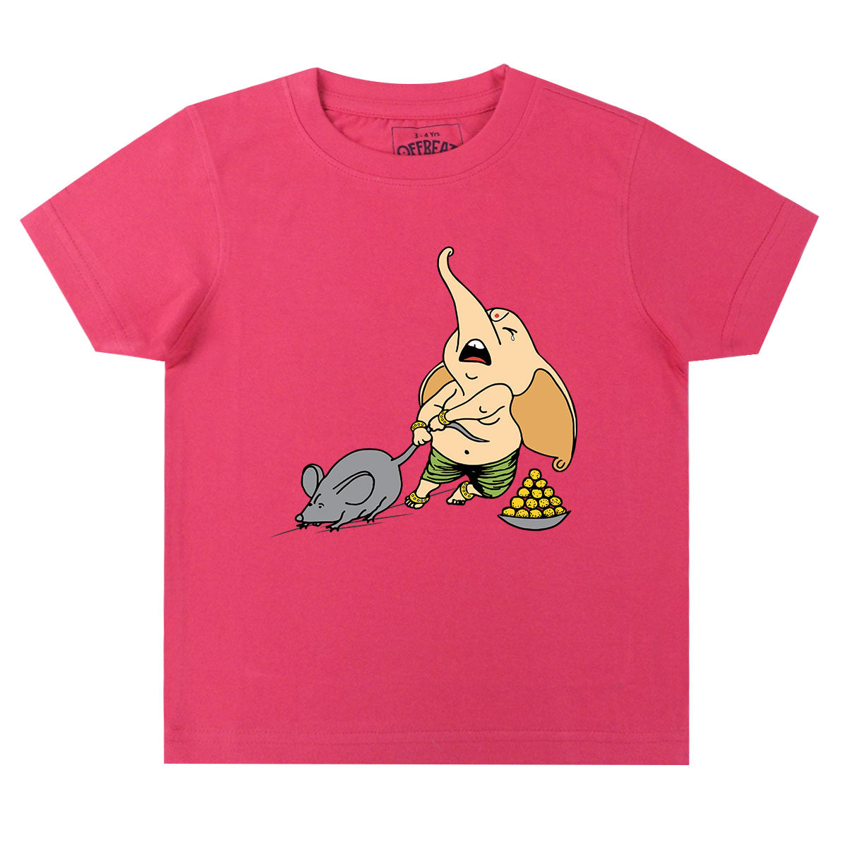Elephant And Mouse - Premium Round Neck Cotton Tees for Kids - Magenta