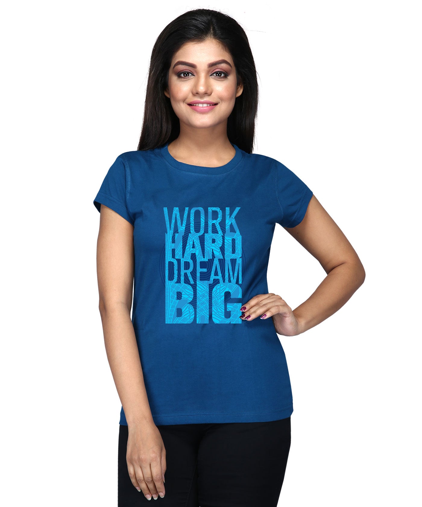 Work Hard Dream Big - Block Print Tees for Women - Intense Blue