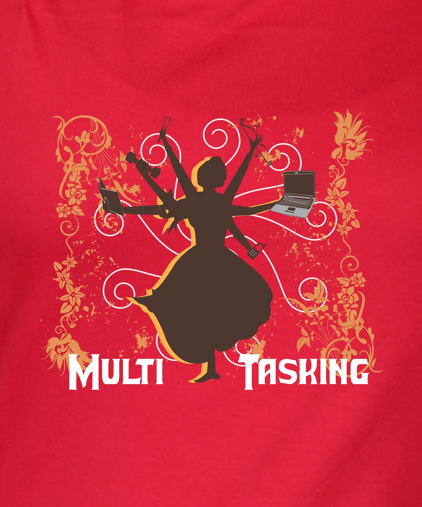 Multi Tasking - Premium Round Neck Cotton Tees for Women - Red