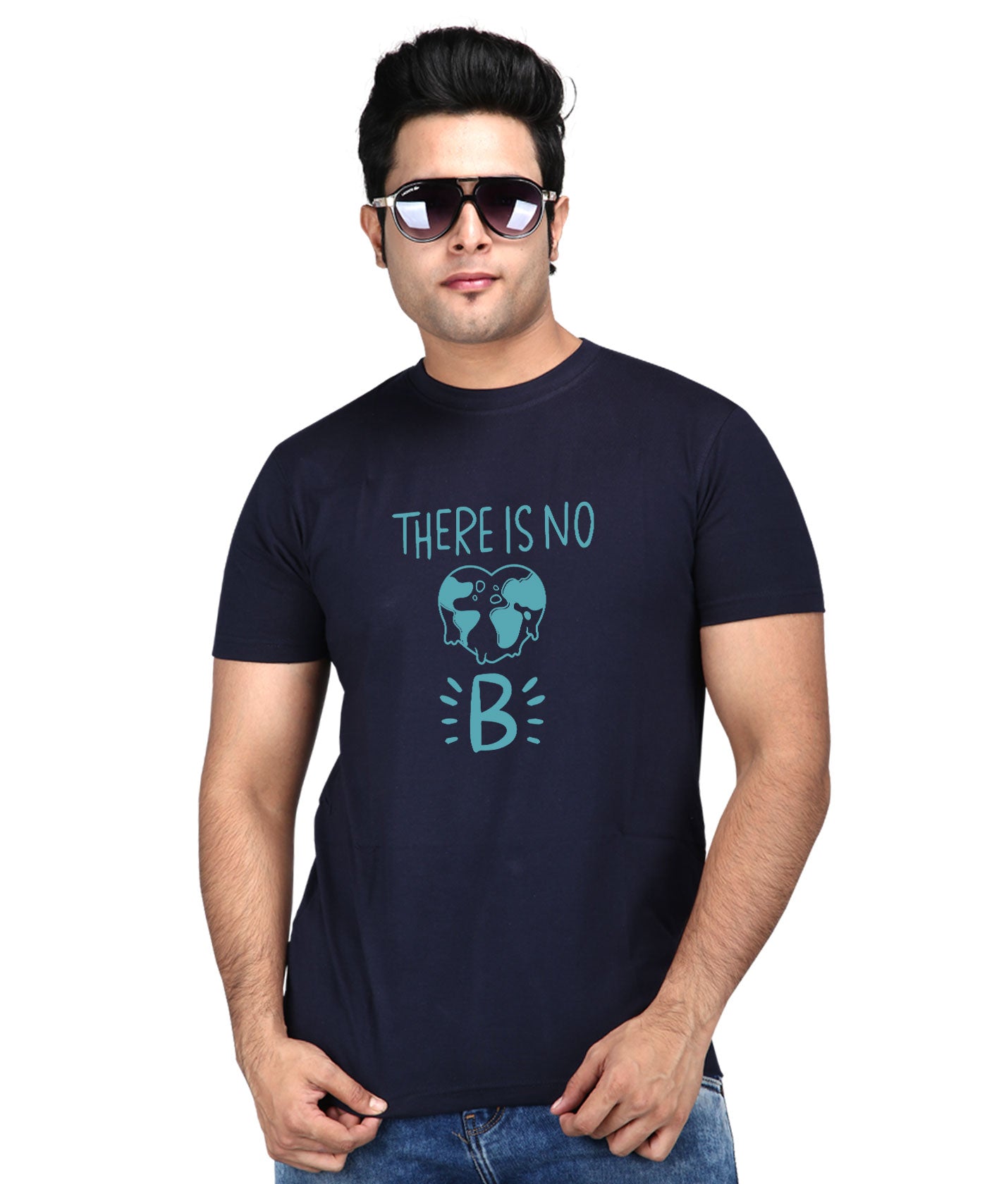 There Is No Planet B - Premium Round Neck Cotton Tees for Men - Navy Blue