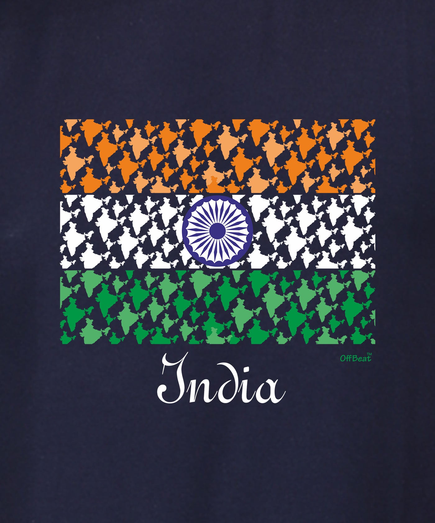 India Flag Map - Premium Round Neck Cotton Tees for Men - Navy Blue
