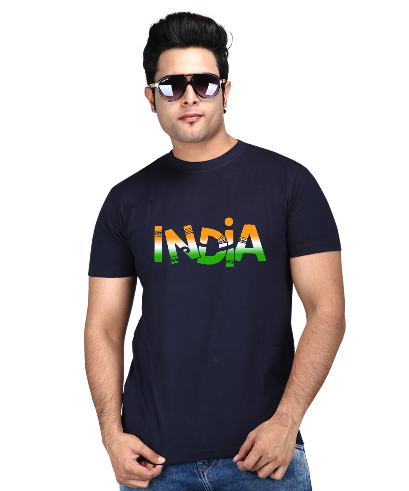 India - Premium Round Neck Cotton Tees for Men - Navy Blue