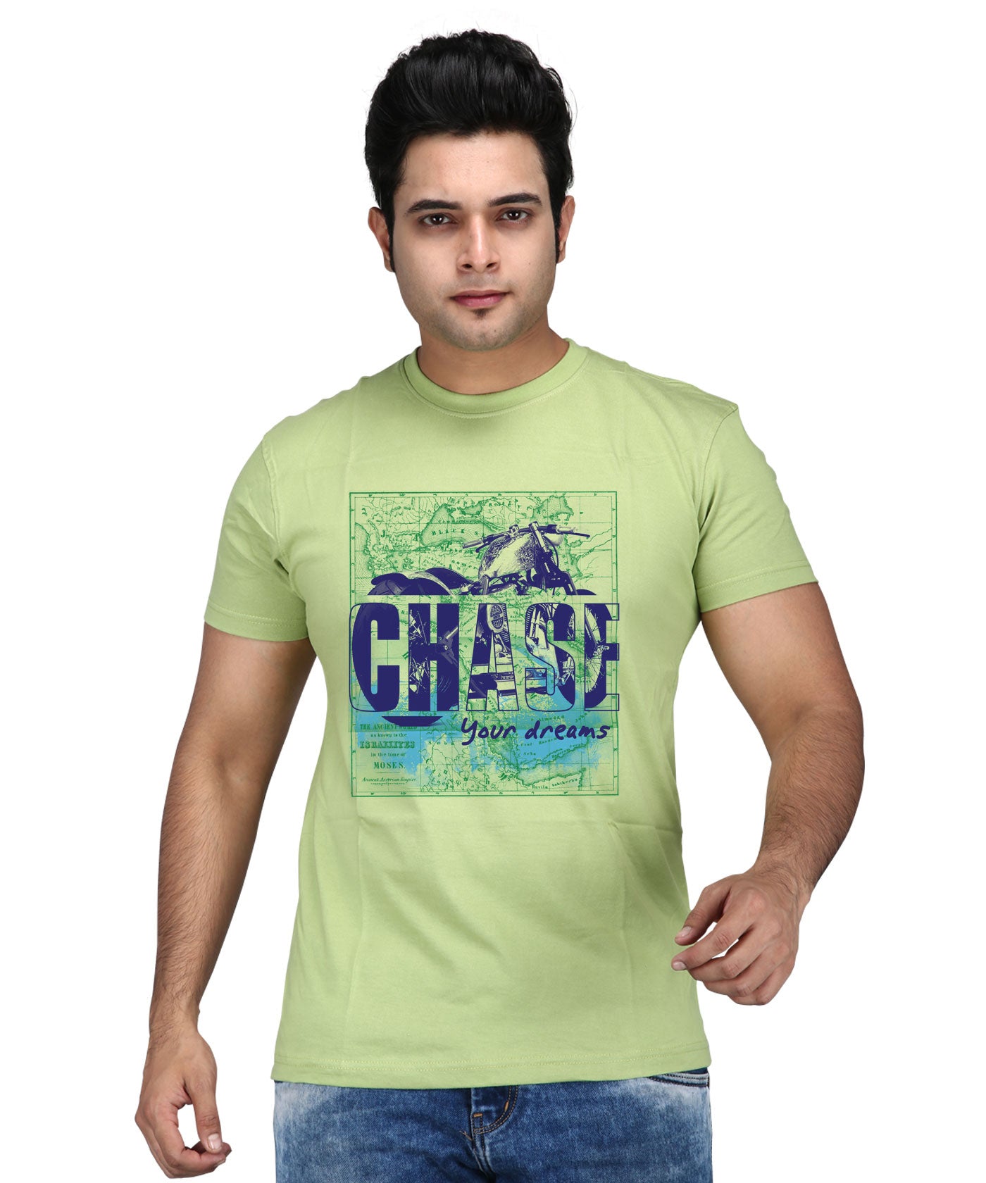 Chase Your Dream - Premium Round Neck Cotton Tees for Men - Parrot Green