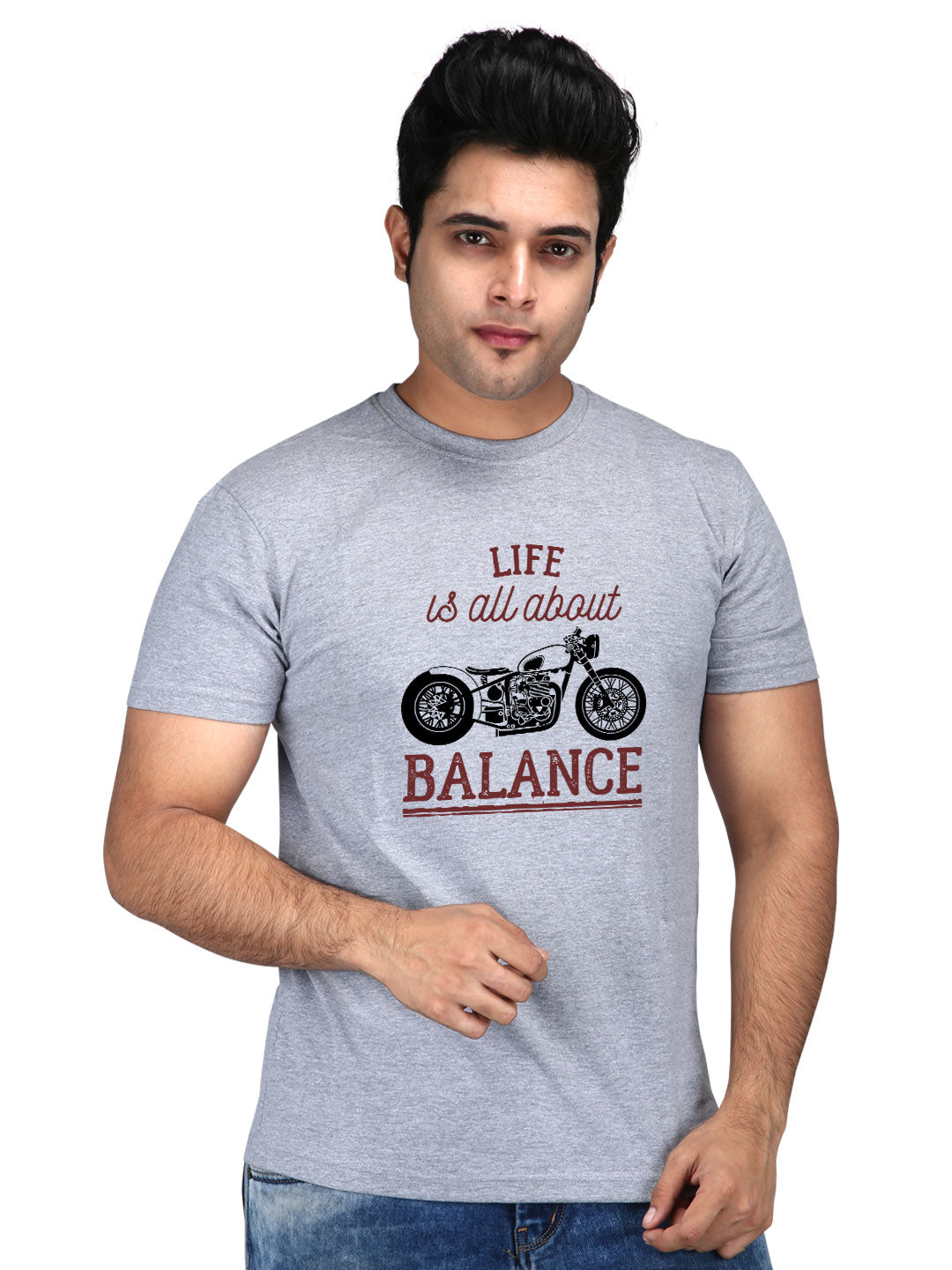 Life Is All About Balance - Premium Round Neck Cotton Tees for Men - Grey Melange