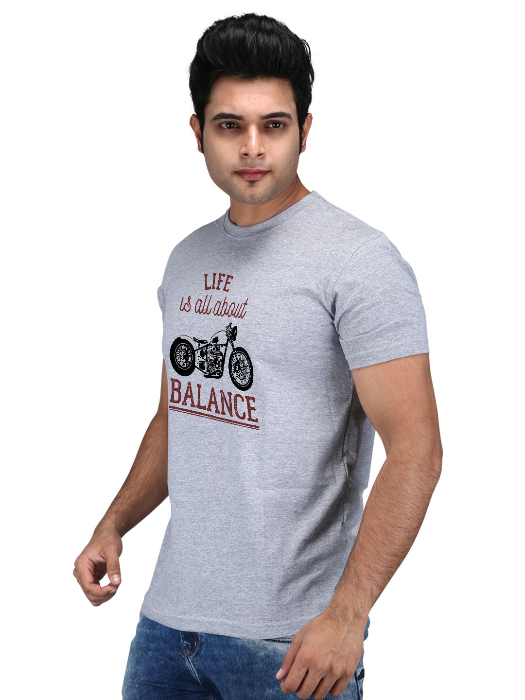 Life Is All About Balance - Premium Round Neck Cotton Tees for Men - Grey Melange