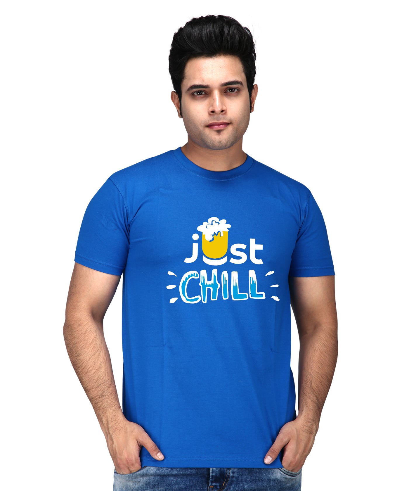 Just Chill - Premium Round Neck Cotton Tees for Men - Electric Blue