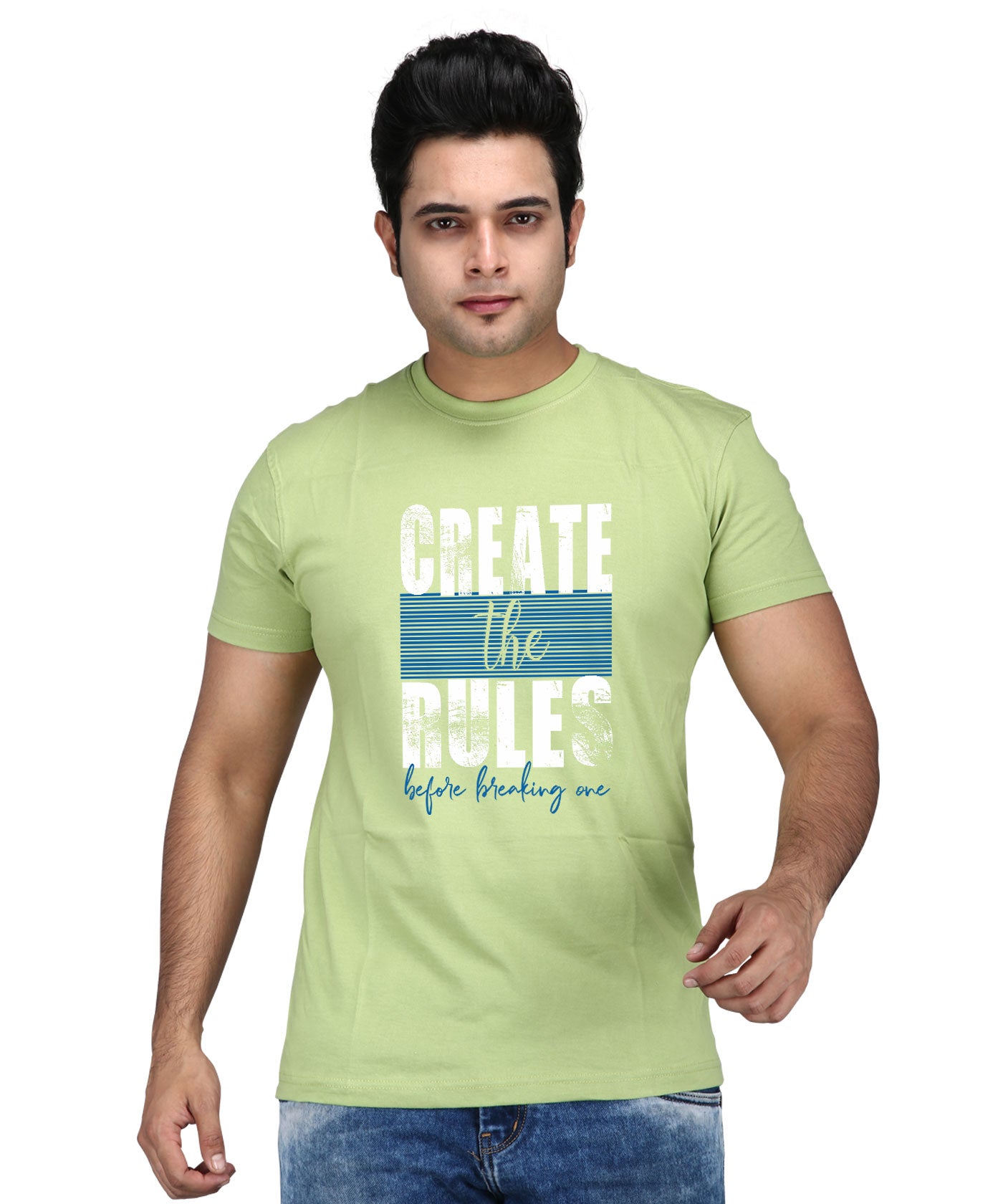 Create Rules - Premium Round Neck Cotton Tees for Men - Parrot Green