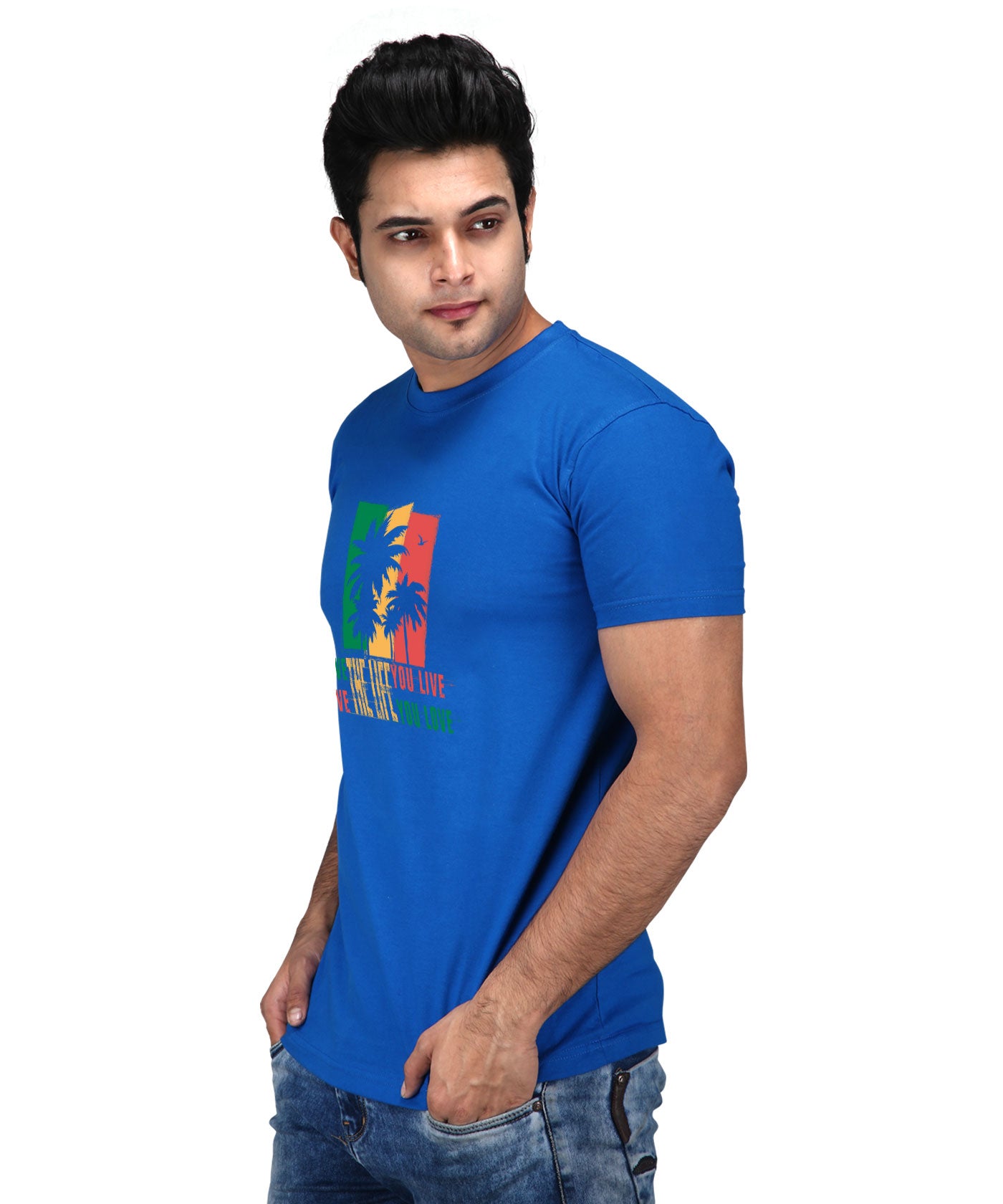 Love Life - Premium Round Neck Cotton Tees for Men - Black And Electric Blue