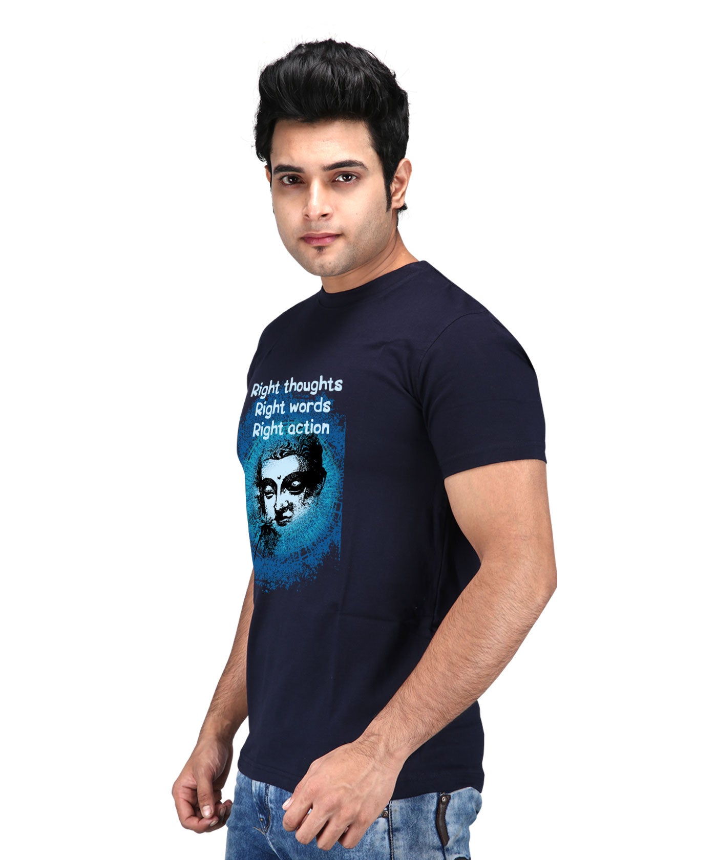 Right Thoughts - Premium Round Neck Cotton Tees for Men - Navy Blue