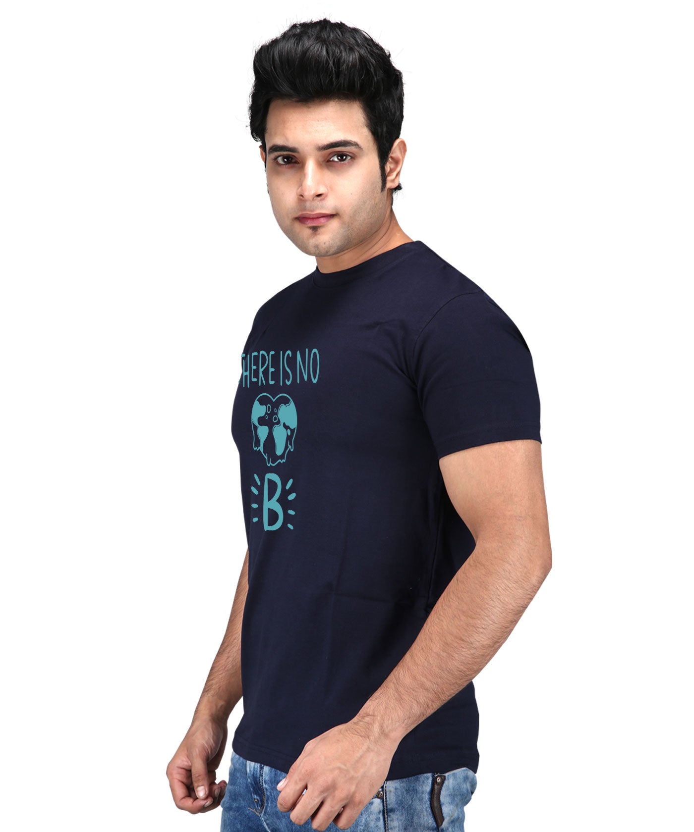 There Is No Planet B - Premium Round Neck Cotton Tees for Men - Navy Blue