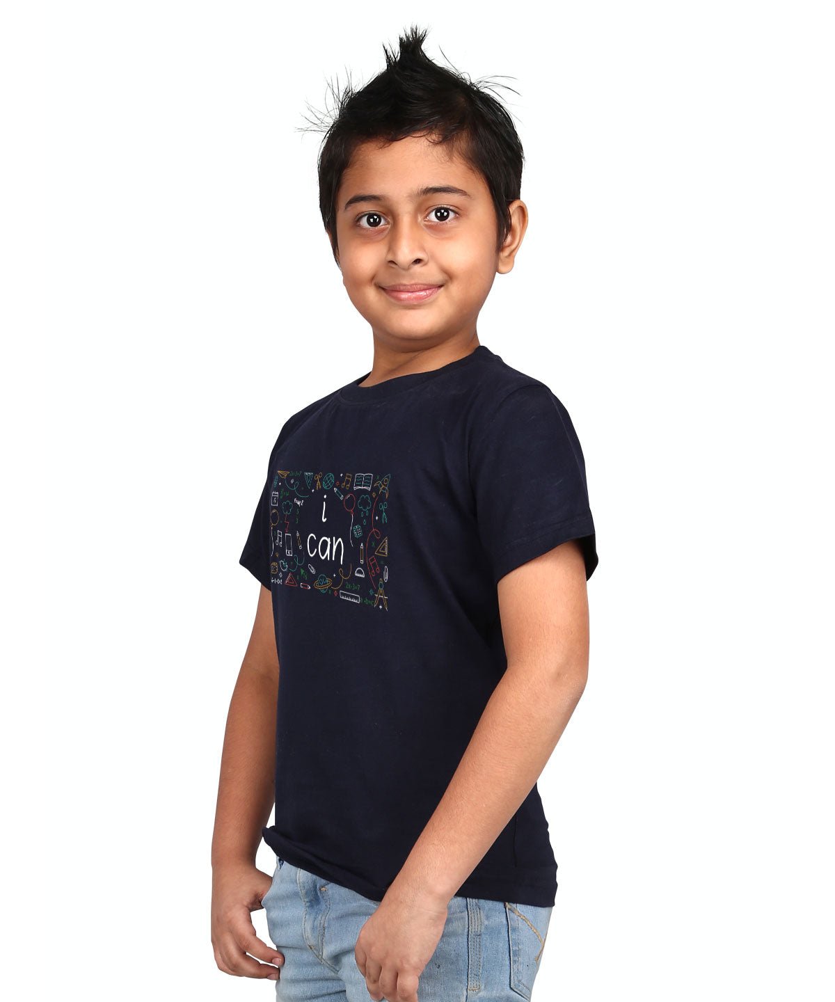 I Can - Premium Round Neck Cotton Tees for Juniors - Navy Blue