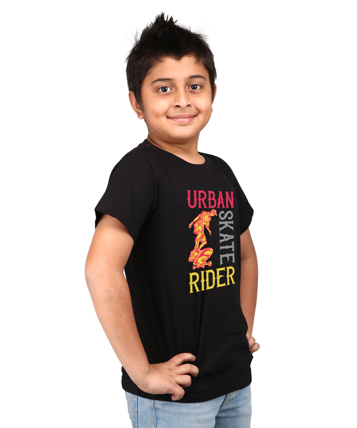 Urban Skate Rider - Premium Round Neck Cotton Tees for Juniors - Black