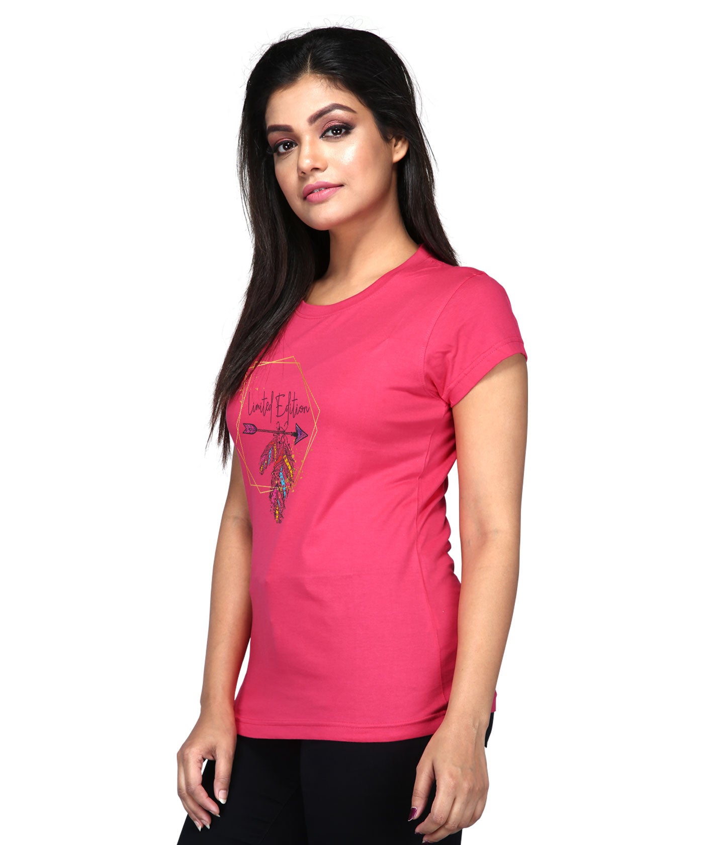 Limited Edition - Premium Round Neck Cotton Tees for Women - Magenta And White