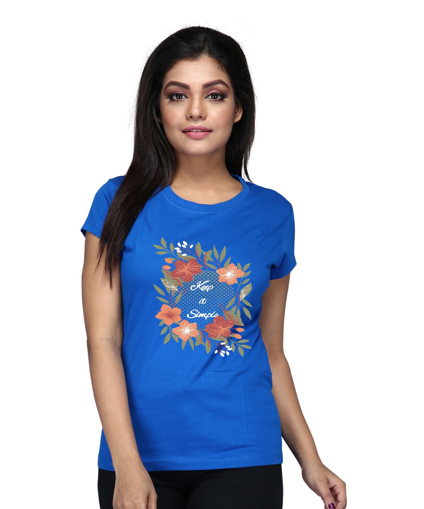 Keep it Simple - Premium Round Neck Cotton Tees for Women - Electric Blue