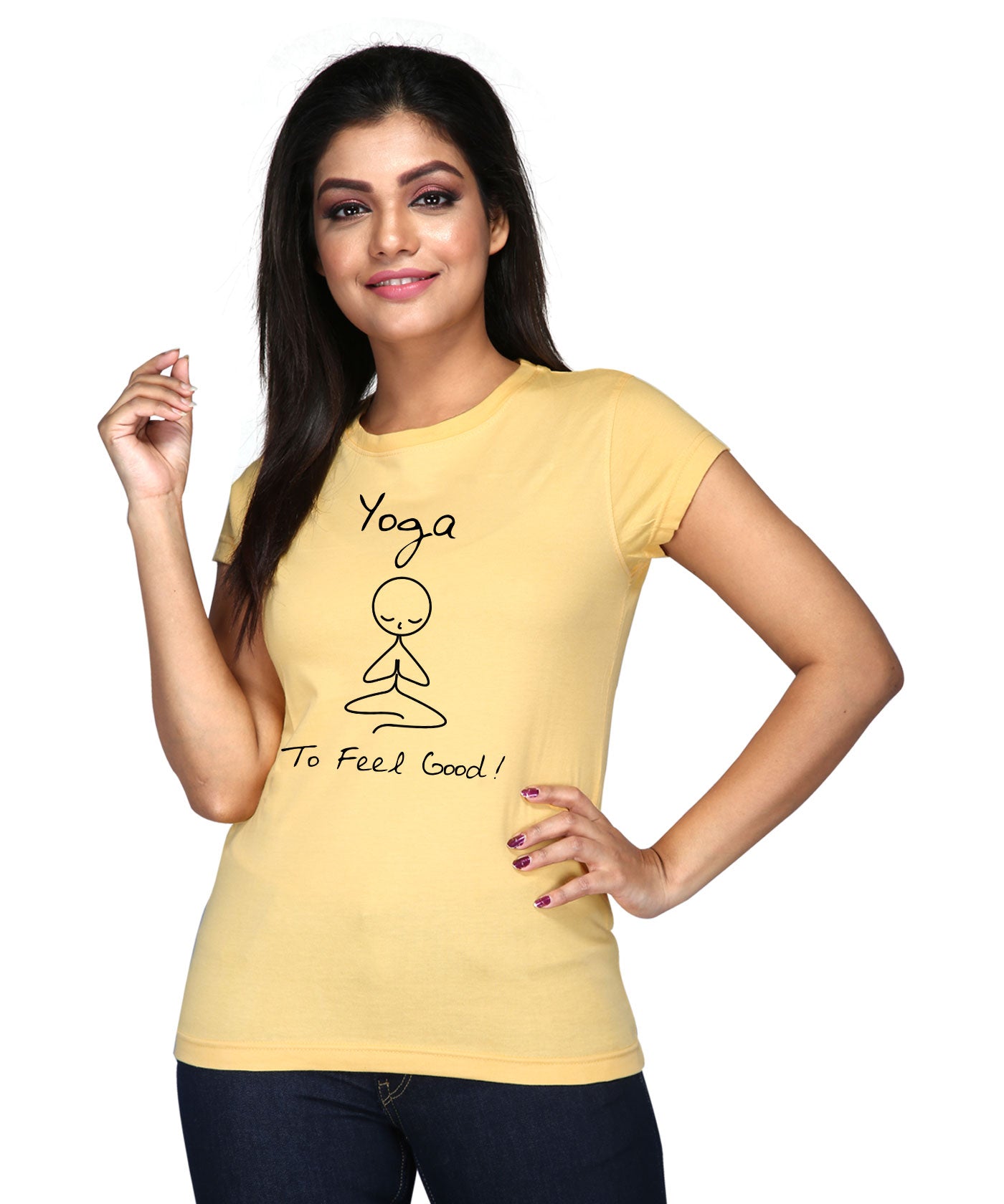 Yoga To Feel Good - Premium Round Neck Cotton Tees for Women - Golden Yellow