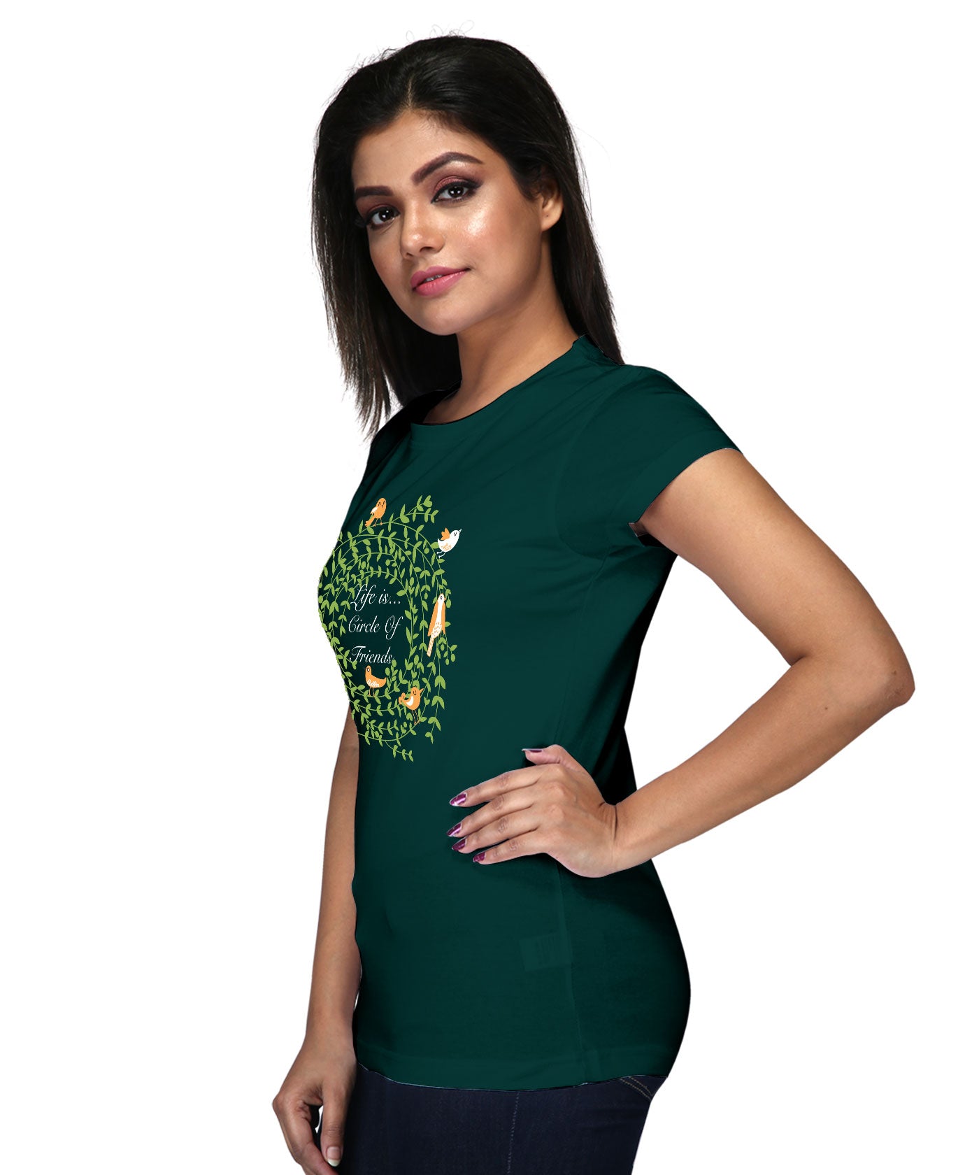 Life is Circle of Friend - Premium Round Neck Cotton Tees for Women - Cactus Green