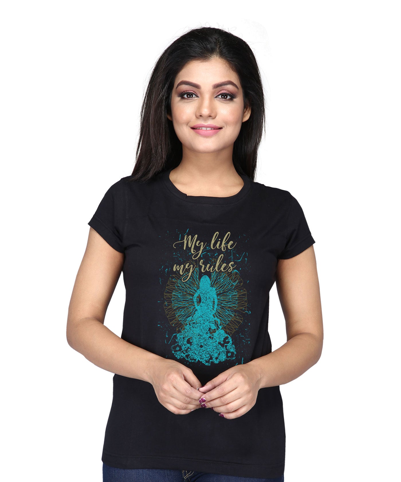 My Life My Rules - Premium Round Neck Cotton Tees for Women - Black