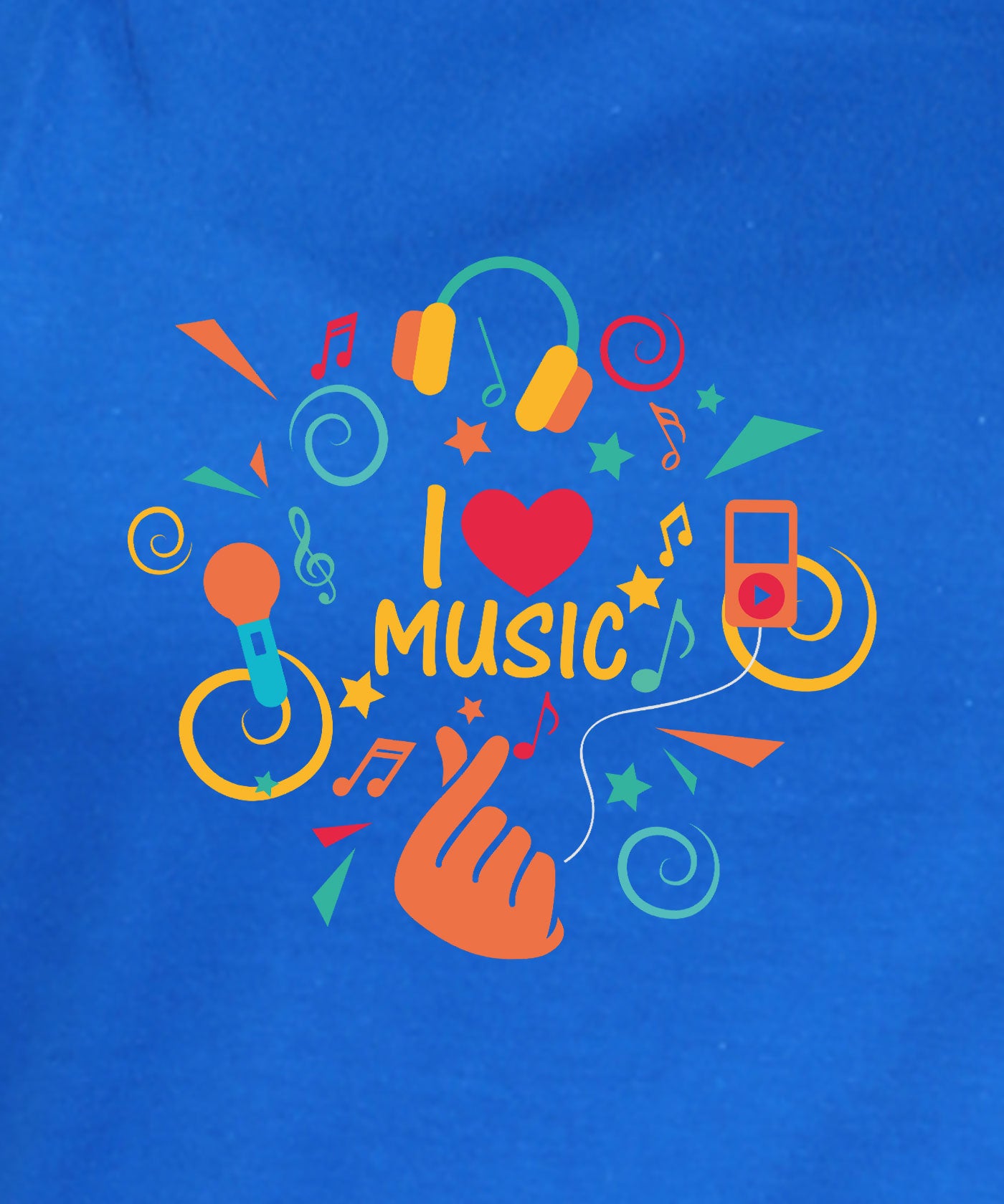 I Love Music - Premium Round Neck Cotton Tees for Women - Electric Blue