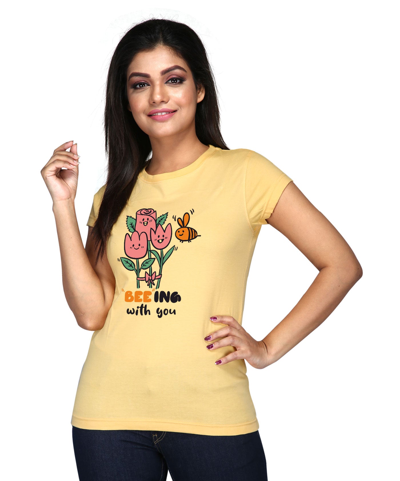 Beeing With You - Premium Round Neck Cotton Tees for Women - Golden Yellow