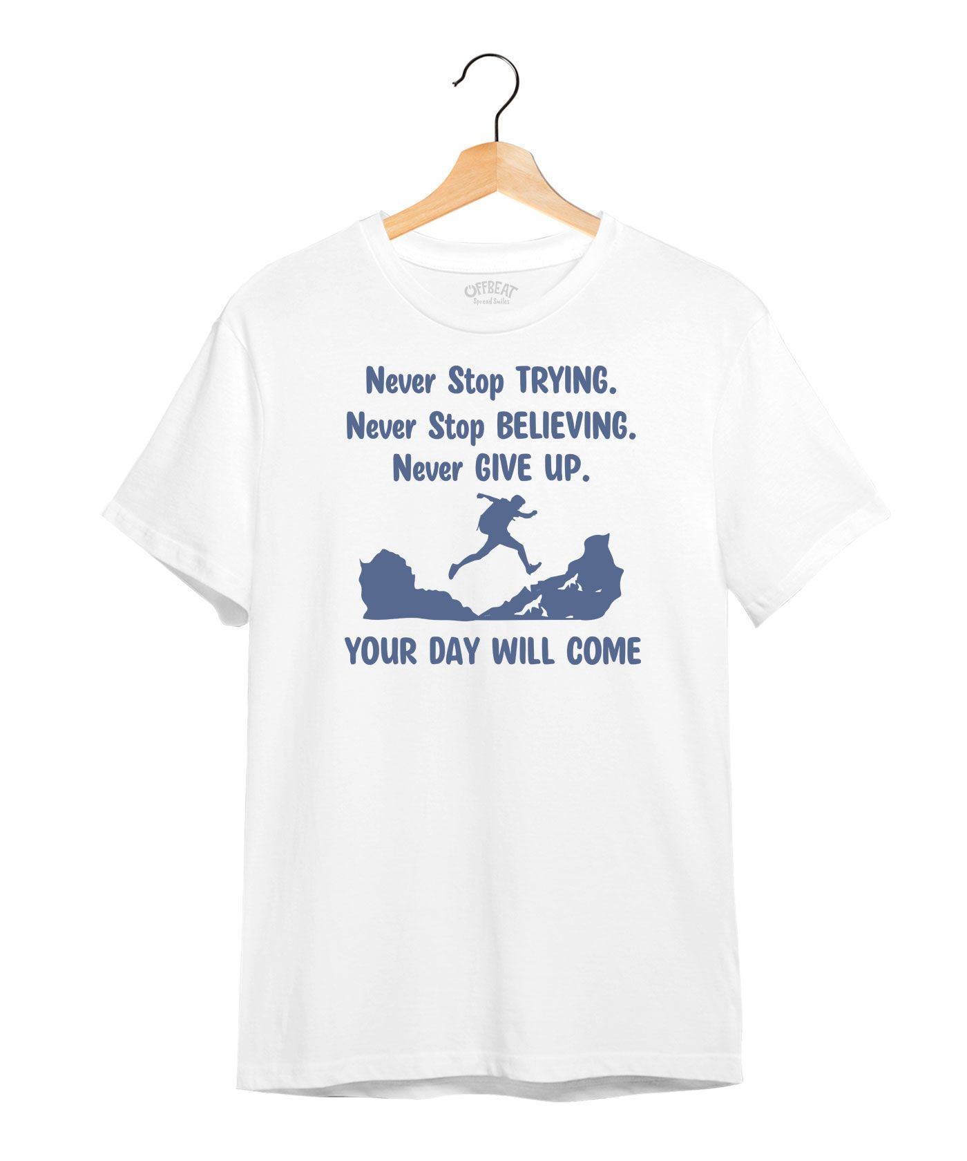 Never Give Up - 100% Cotton Round Neck Tee - White