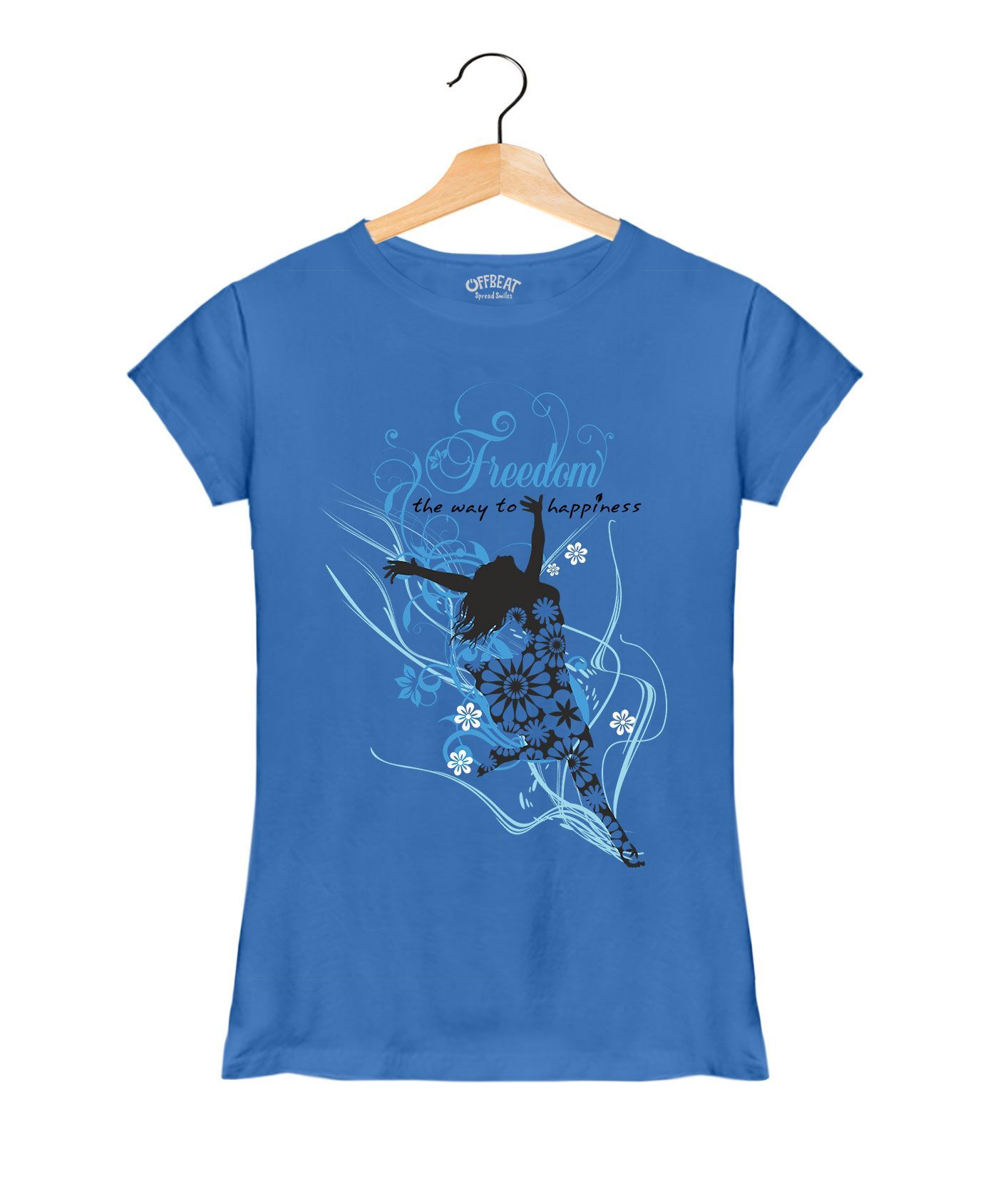 Freedom - Premium Round Neck Couple Tees in Cotton for Women - Electric Blue And Pigeon Blue