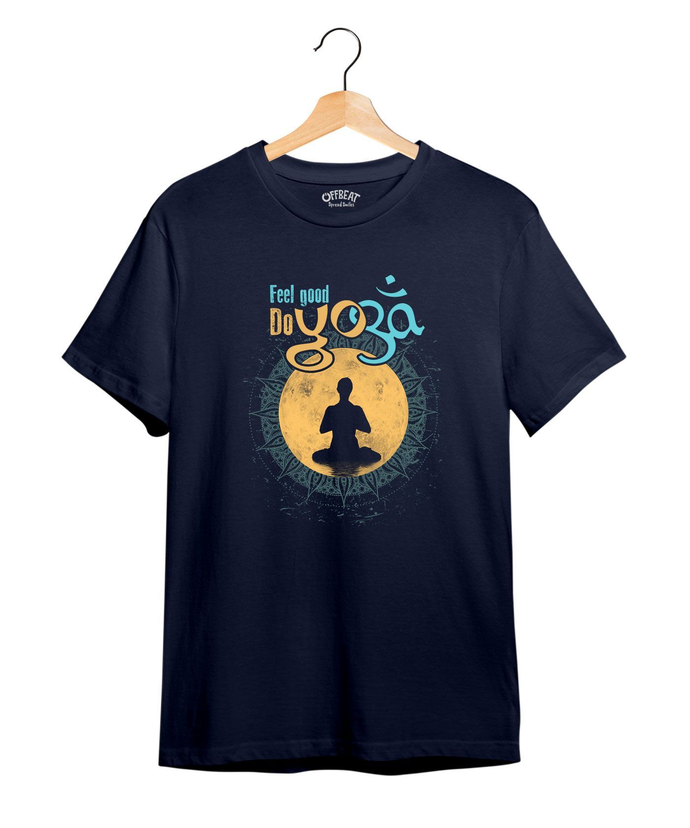 Feel Good Do Yoga - Premium Round Neck Cotton Tees - Navy Blue