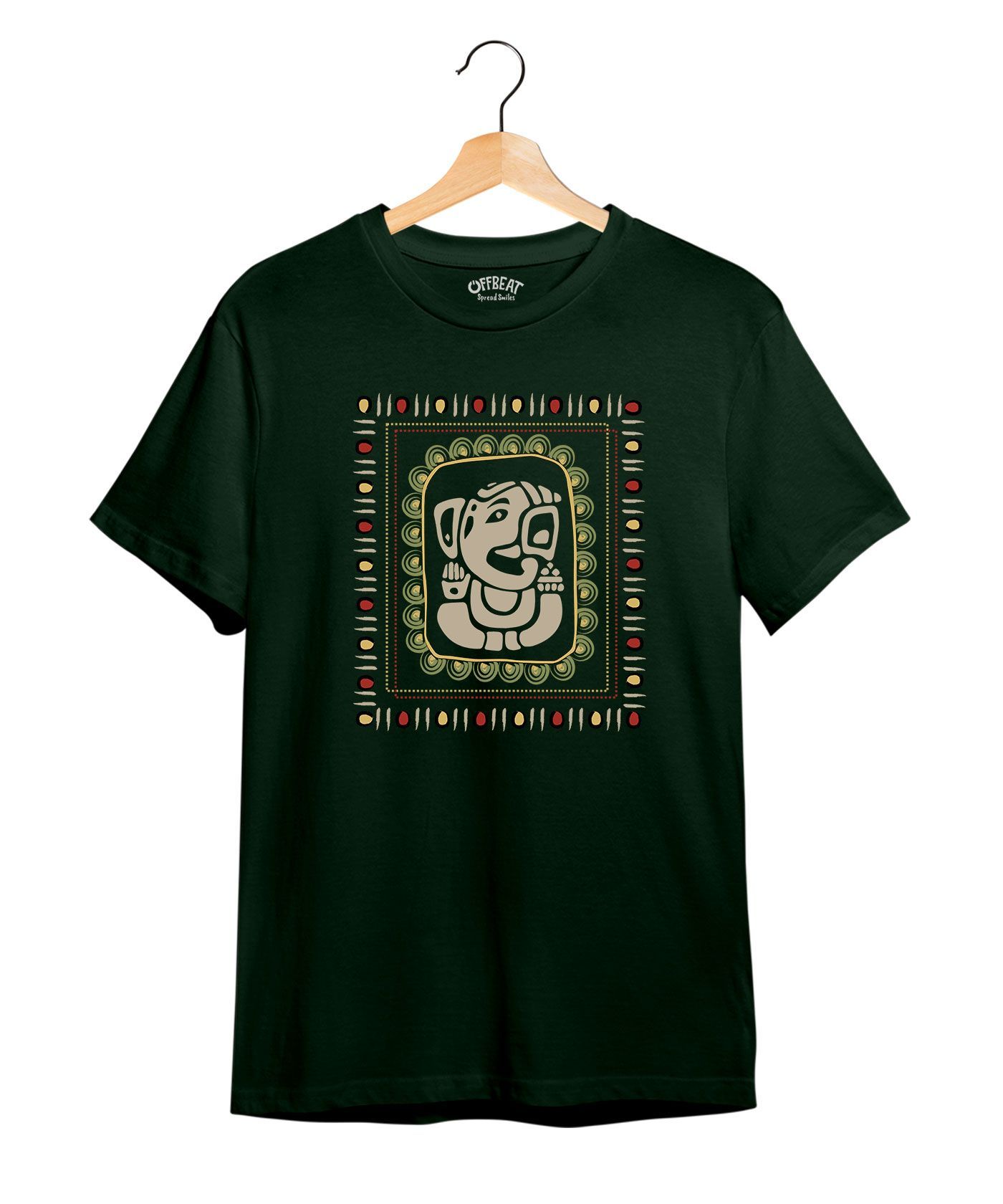 Gaja Ganesha - Premium Round Neck Cotton Tees - Bottle Green