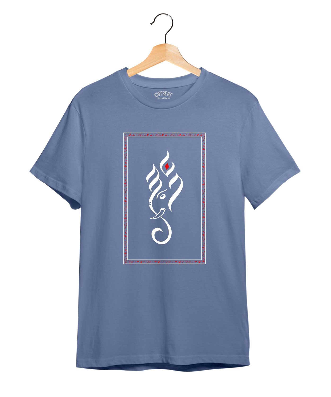 Sankh Ganesha - Premium Round Neck Cotton Tees - Pigeon Blue