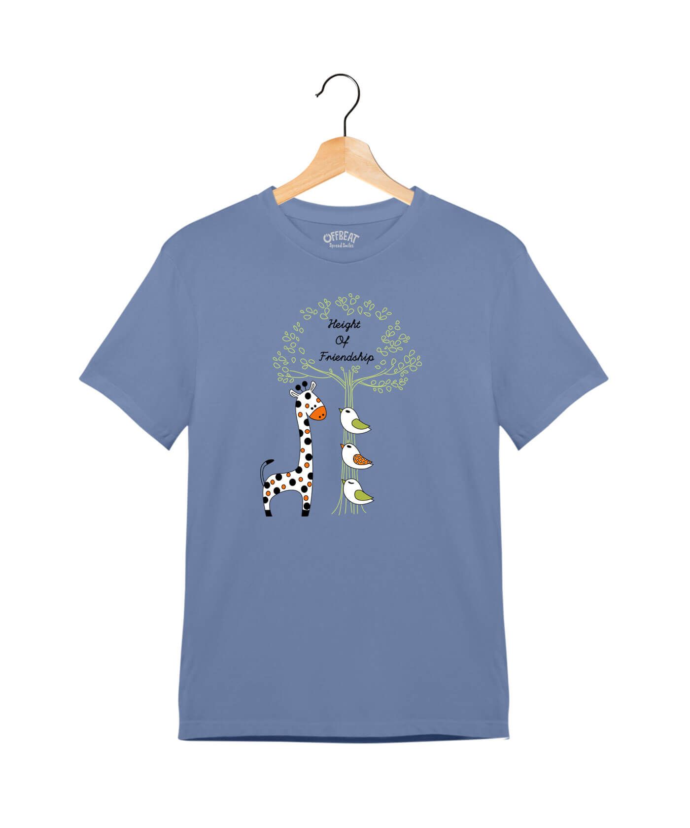 Height of Friendship - Premium Round Neck Cotton Tees for Juniors - Pigeon Blue